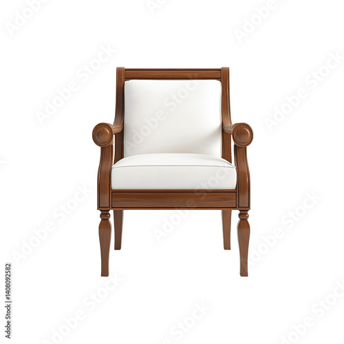 Elegant Wooden Armchair with White Upholstery - Front View