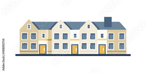 Beige and blue townhouses in flat style