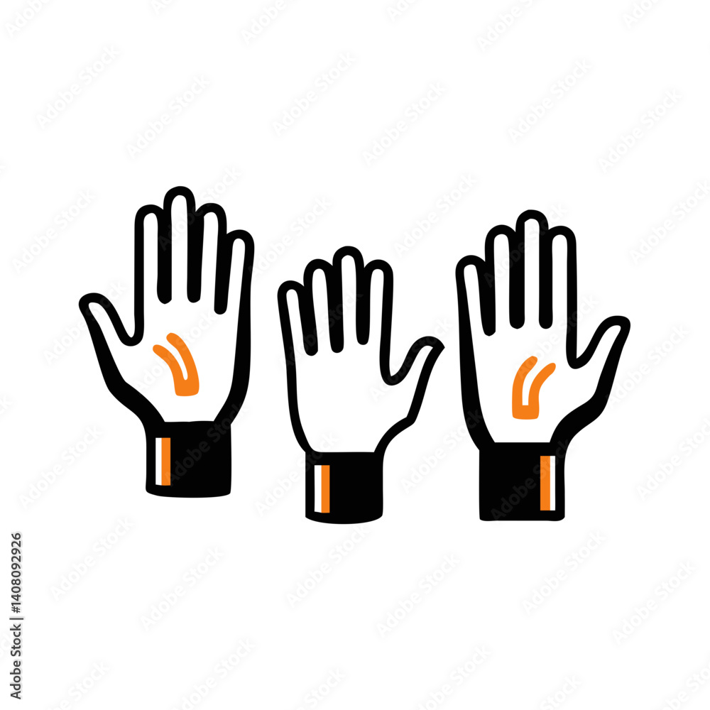 Obraz premium Raised hands in black gloves flat style