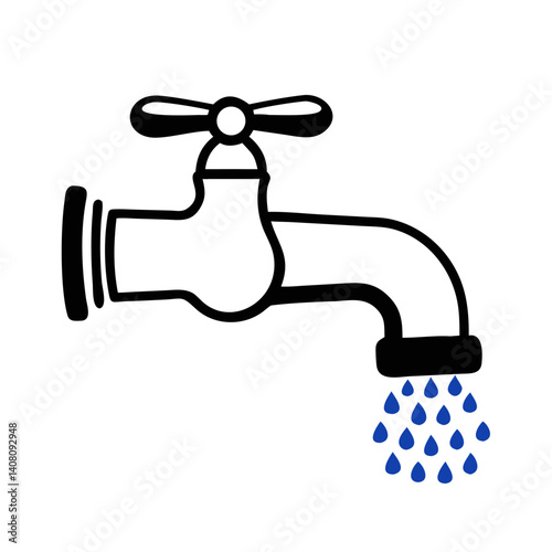 White water tap with flowing blue droplets