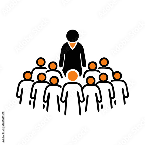 Group of people following leader in flat symbolic style