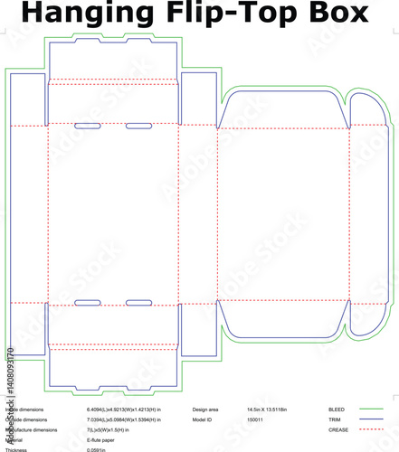 Hanging Flip Top Box Packaging Die Cut Template Vector Illustration For Product Packaging Design And Development In Eflute Paper Material