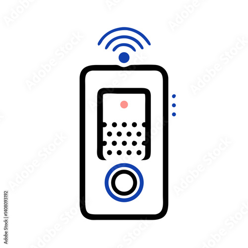 Smart intercom device icon with blue signal lines