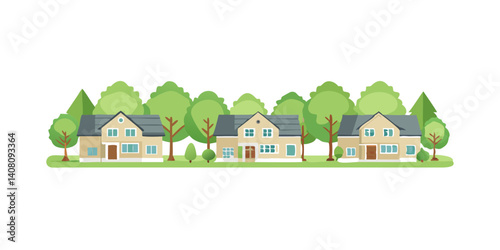 Houses with dense tree coverage in green neighborhood
