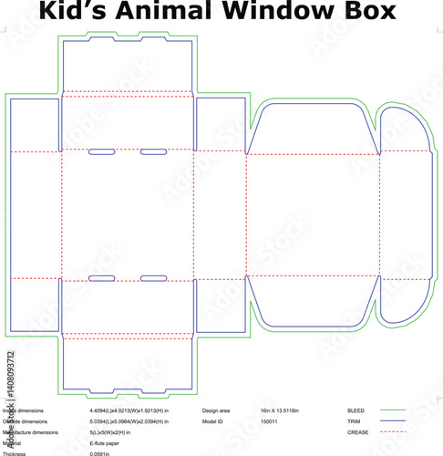 Kids Animal Window Box Packaging Design Template Diagram