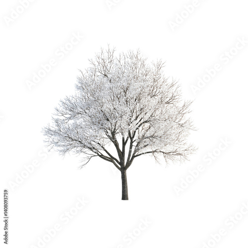 Snow-Covered Deciduous Tree, Isolated on Transparent background