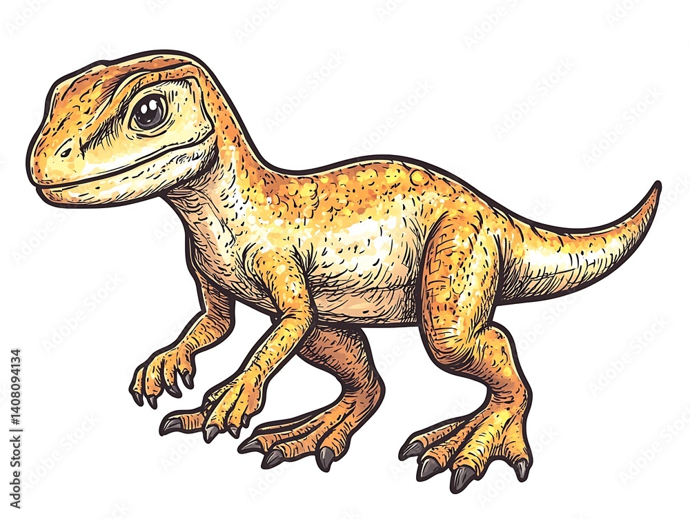 Fototapeta premium Dinosaur sketch, side view, white background