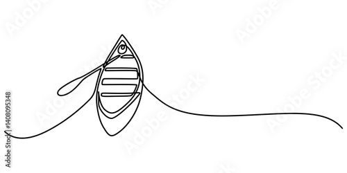 Single continuous line drawing canoe trails and rafting club with kayaking equipment, boat icon continuous one line drawing, Vector illustration of kayak canoe rowboat sailboat yacht isolated on white