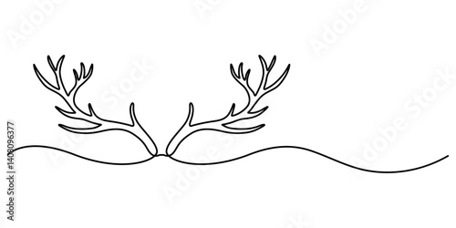 deer horn continuous one line drawing, Continuous one single minimal line drawing deer, Deer head single line art illustration. Editable stroke. World wild life concept. Christmas or New Year isolate.
