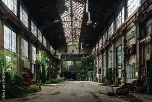 An Abandoned Industrial Building Overgrown with Nature,  A Glimpse into a Forgotten Era of Manufacturing