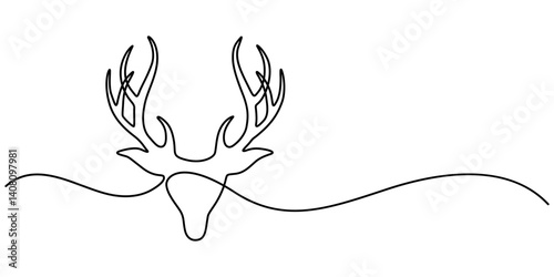 deer horn continuous one line drawing, Continuous one single minimal line drawing deer, Deer head single line art illustration. Editable stroke. World wild life concept. Christmas or New Year isolate.