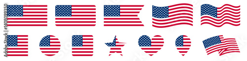 USA flag set, American flag vector icons, United States flag