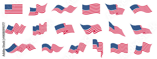 American flag set, USA waving flag collection, United States