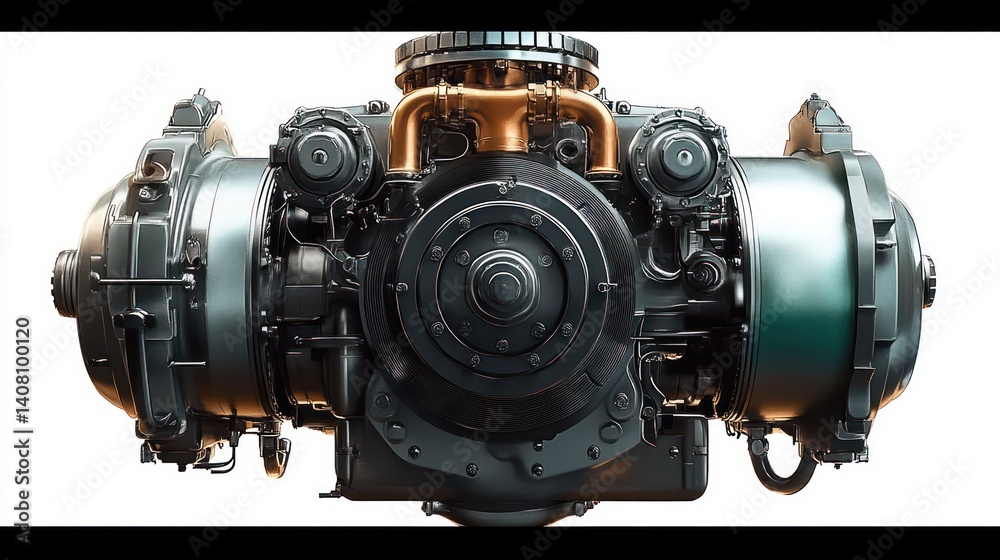 Photorealistic industrial engine 3D rendering with intricate mechanical parts and dramatic lighting Photorealistic industrial engine 3D rendering with intricate mechanical parts and dramatic lighting