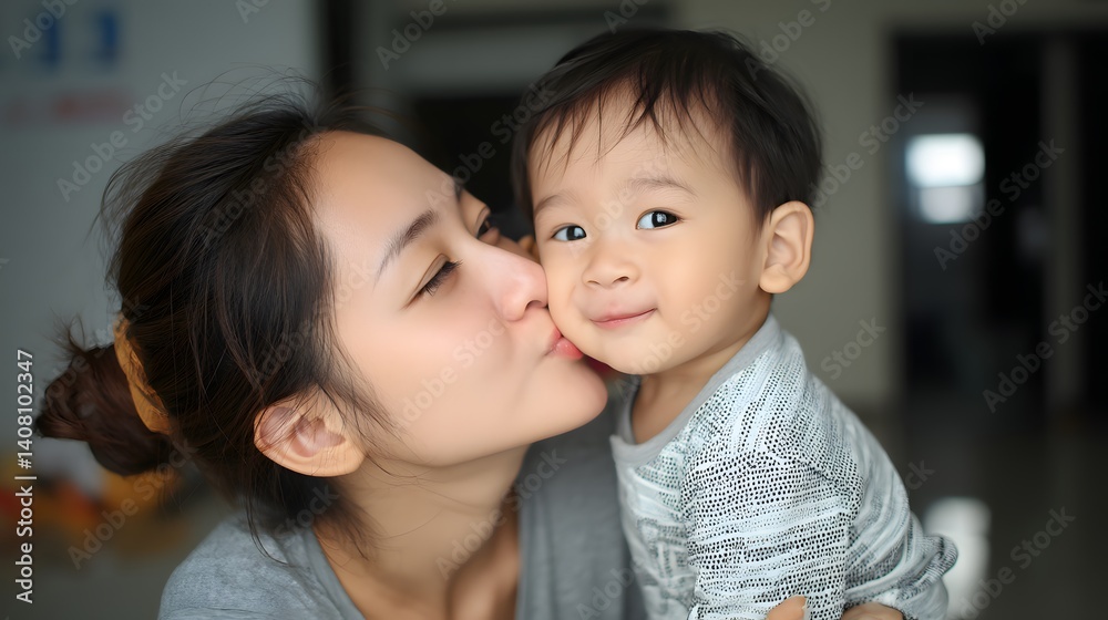 Joyful Mother Embraces Happy Child in Intimate Family Moment Captured at Home Joyful Mother Embraces Happy Child in Intimate Family Moment Captured at Home