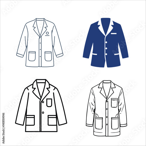 Lab coat vector illustration set medical uniform outline design science clothing doctor apparel drawing 100 char