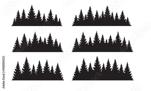 A green set of fir trees vector illustration depicts a winter forest landscape