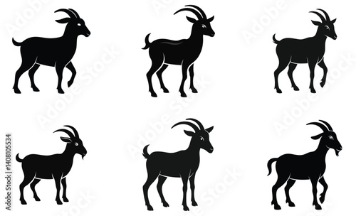 Black goat silhouettes set on white background high resolution picture