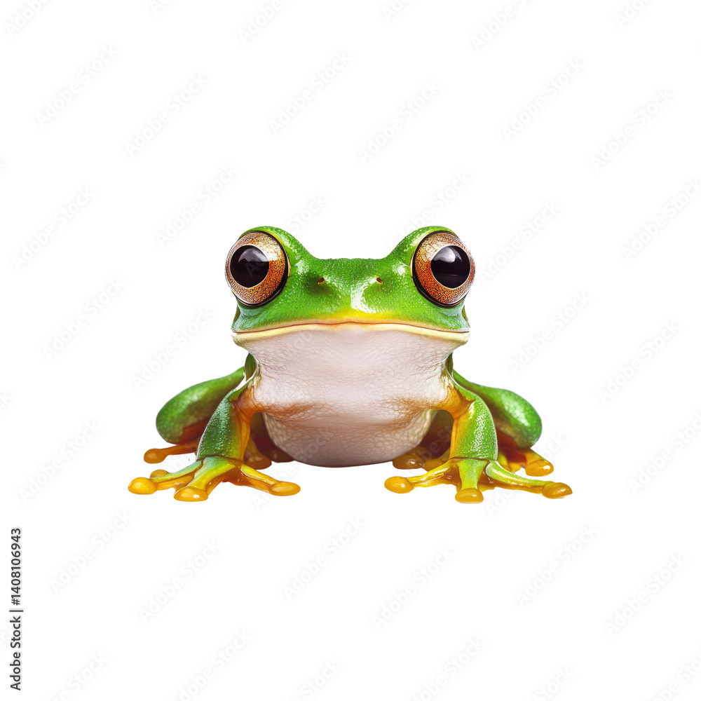 Fototapeta premium Adorable Green Tree Frog Portrait on Transparent background