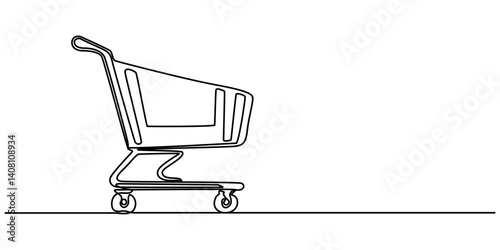 Shopping Cart Continuous Line Icon, Shopping cart continuous one line drawing. Internet shop buy symbol. Vector illustration, Online shopping in store, Supermarket Shopping cart icon concept.