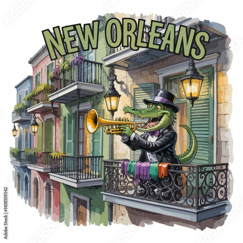 New Orleans Jazz Alligator Cartoon Design
