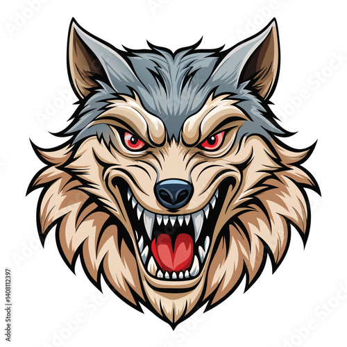 Angry wolf head illustration