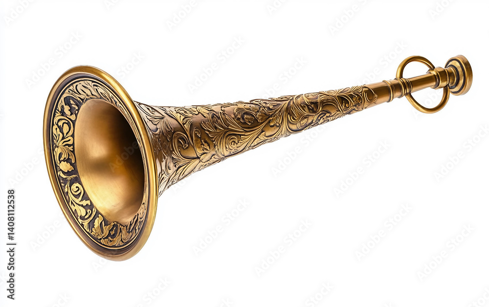 Obraz premium Classic Party Horn with Golden Design Isolated On White Background.