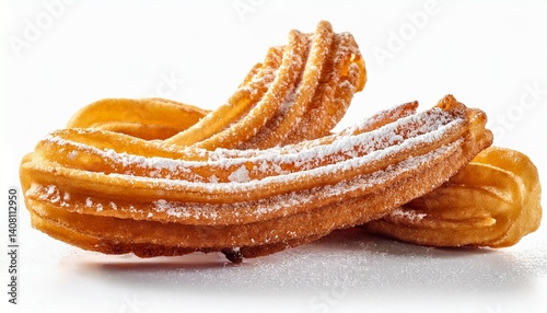 Churros with sugar powder Churro - Fried dough pastry with sugar powder isolated on a white background Close up