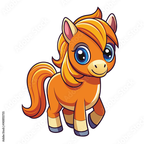 Cute cartoon pony with large eyes and bright orange/yellow mane and tail