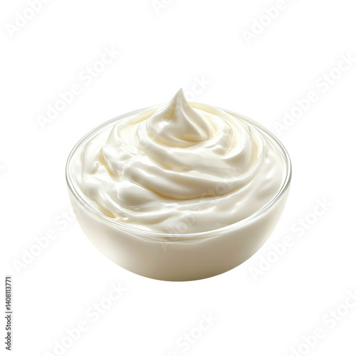 Creamy Mayonnaise in Glass Bowl, Close-Up Shot