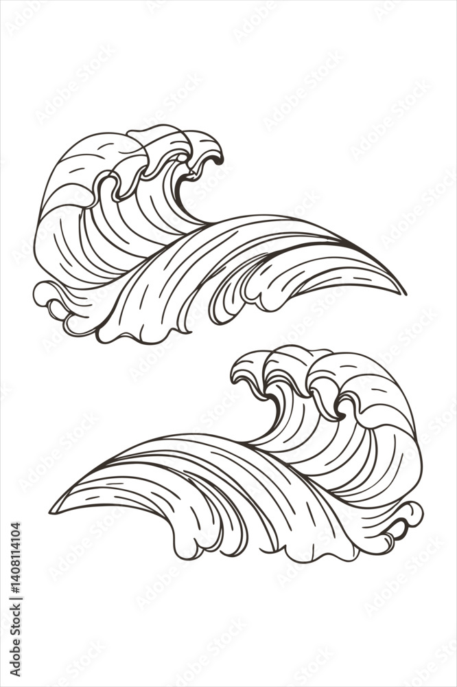 Naklejka premium Abstract Waves Line Art Set Black & White Decorative Elements.