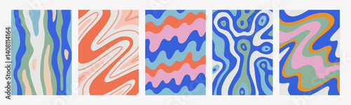Abstract psychedelic pattern set. Groovy backgrounds with liquid paint patter...