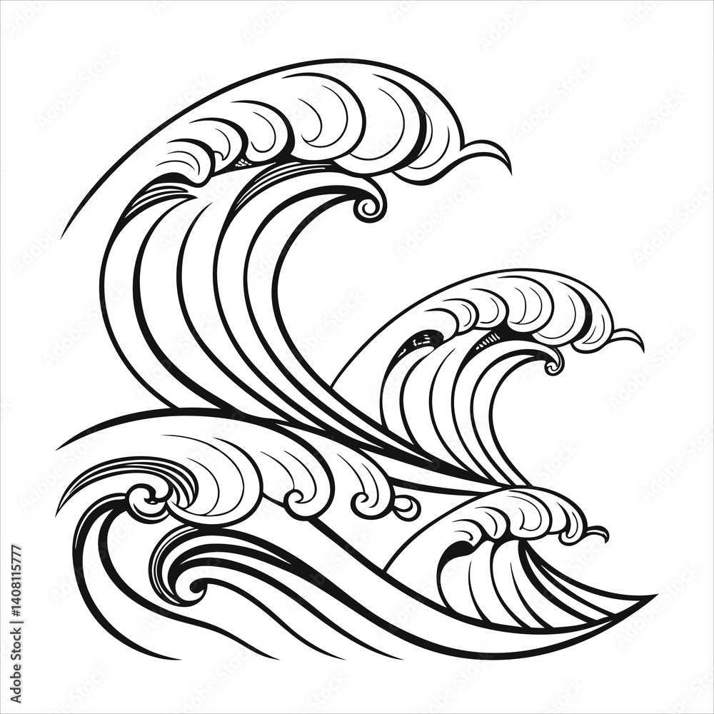 Abstract Waves Line Art Set Black & White Decorative Elements. Abstract Waves Line Art Set Black & White Decorative Elements.