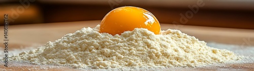 Egg yolk on flour, kitchen prep
