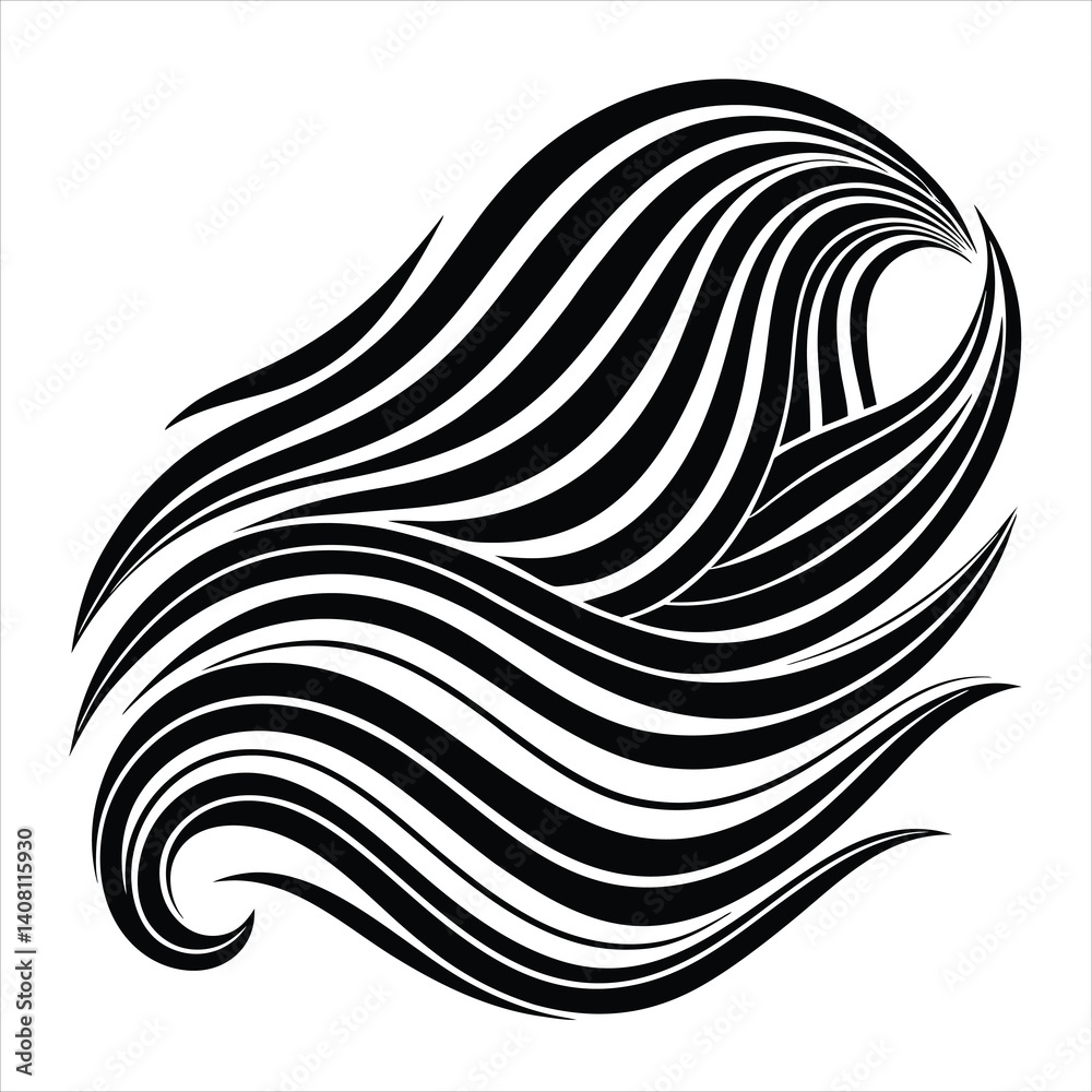 Obraz premium Abstract Waves Line Art Set Black & White Decorative Elements.