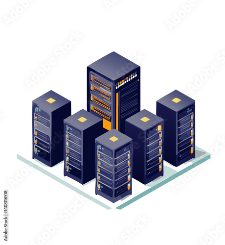 Isometric data center server racks for cloud computing infrastructure

