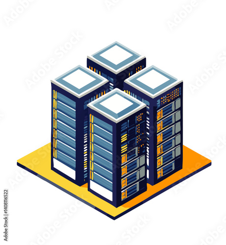 Isometric data center server racks for cloud computing infrastructure

