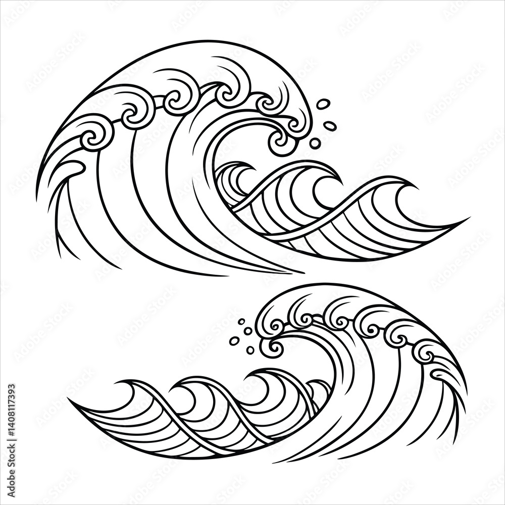 Abstract Waves Line Art Set Black & White Decorative Elements. Abstract Waves Line Art Set Black & White Decorative Elements.