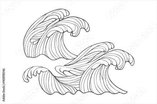 Abstract Waves Line Art Set Black & White Decorative Elements.