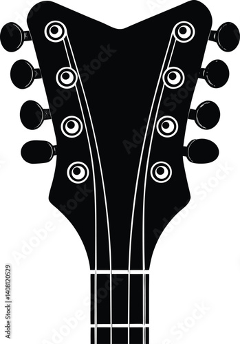 Guitar Headstock Silhouette Black Vector | Musical Instrument Design