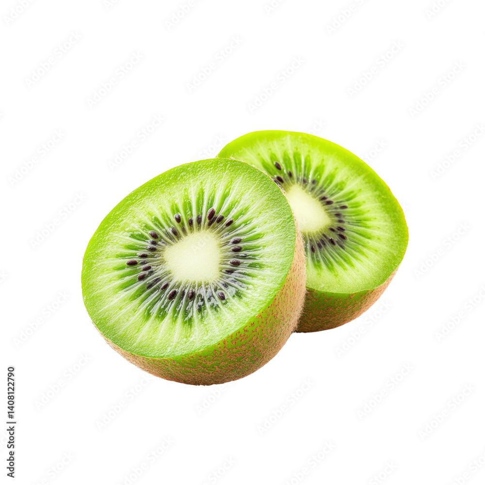 Fototapeta premium Two Halves of Freshly Cut Kiwi Fruit Isolated on Transparent background