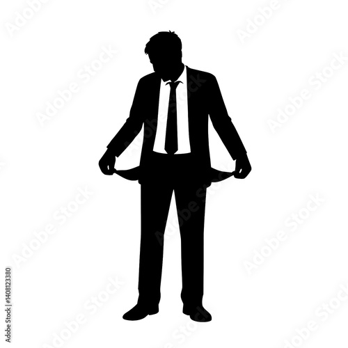 Businessman with Empty Pockets Silhouette Vector Illustration