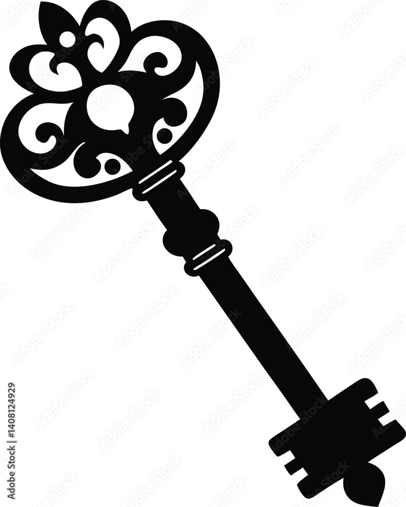 Obraz premium Key Silhouette Black Vector | Vintage Key Design