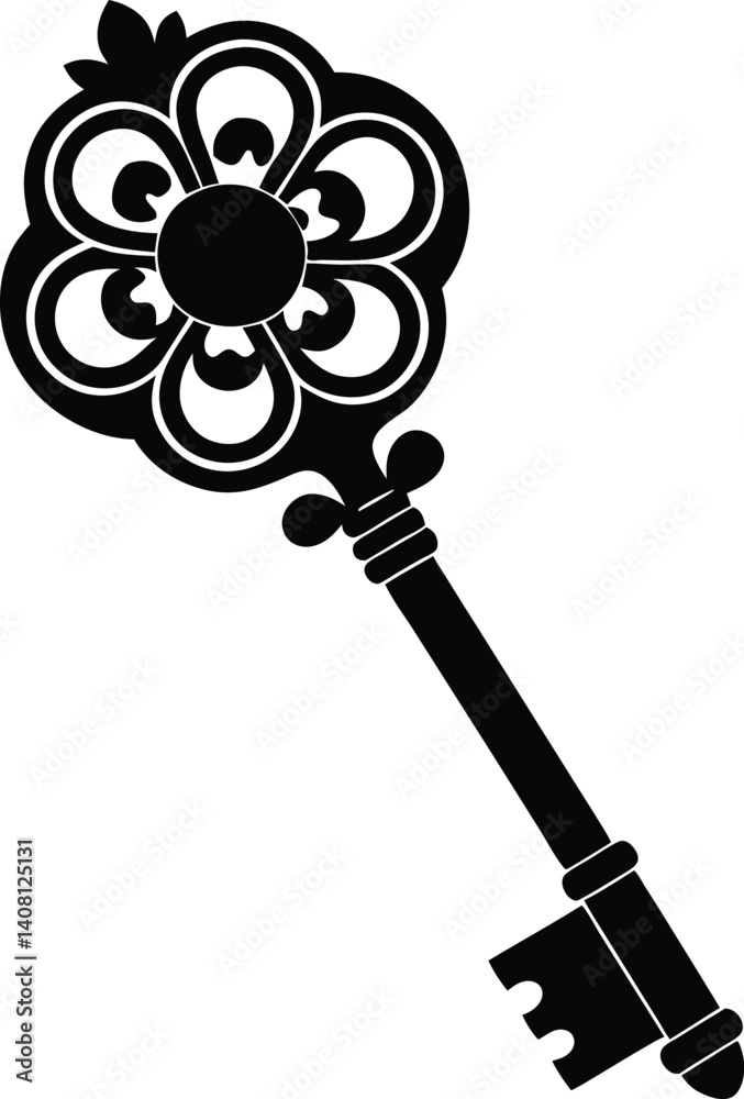 Naklejka premium Key Silhouette Black Vector | Vintage Key Design