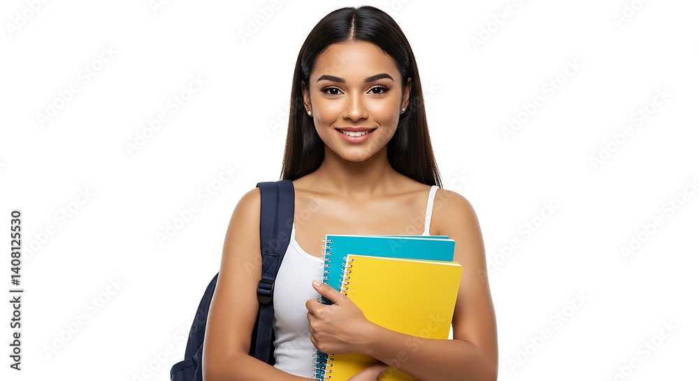 Portrait of a young student focused on learning, holding books and smiling. Perfect for education, back to school campaigns, academic success, e-learning, and youth development visuals. Portrait of a young student focused on learning, holding books and smiling. Perfect for education, back to school campaigns, academic success, e-learning, and youth development visuals.