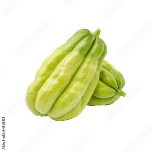 Fresh Chayote Squash, Two Whole Organic Chayotes Isolated on Transparent background
