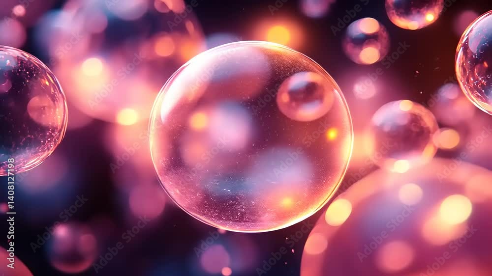 Colorful abstract bubbles floating in a dreamy background with soft glowing lights and reflections Colorful abstract bubbles floating in a dreamy background with soft glowing lights and reflections