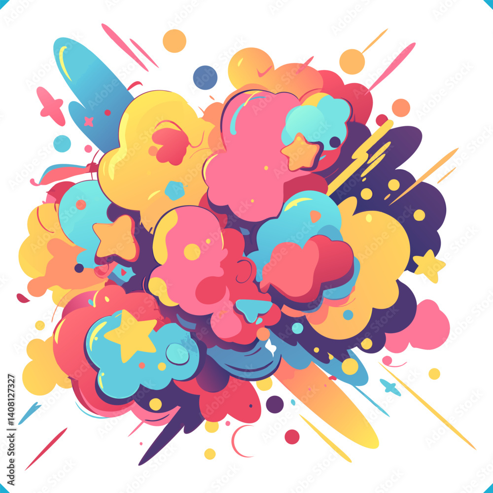 Flat vector illustration of abstract exploding bubbles on the white background. Vector EPS 10 Flat vector illustration of abstract exploding bubbles on the white background. Vector EPS 10
