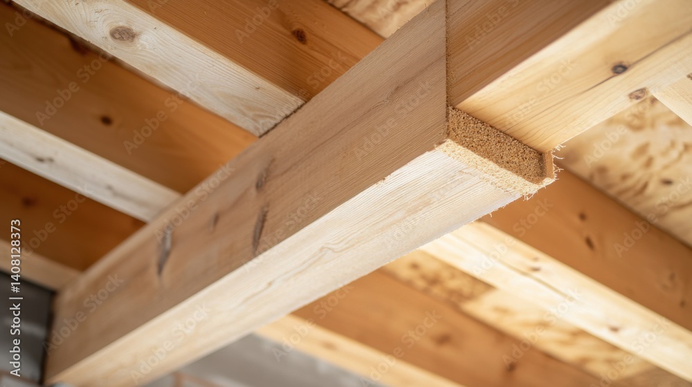 Carpenter trimming wooden beams in a home renovation project. Featuring craftsmanship and attention to detail Carpenter trimming wooden beams in a home renovation project. Featuring craftsmanship and attention to detail