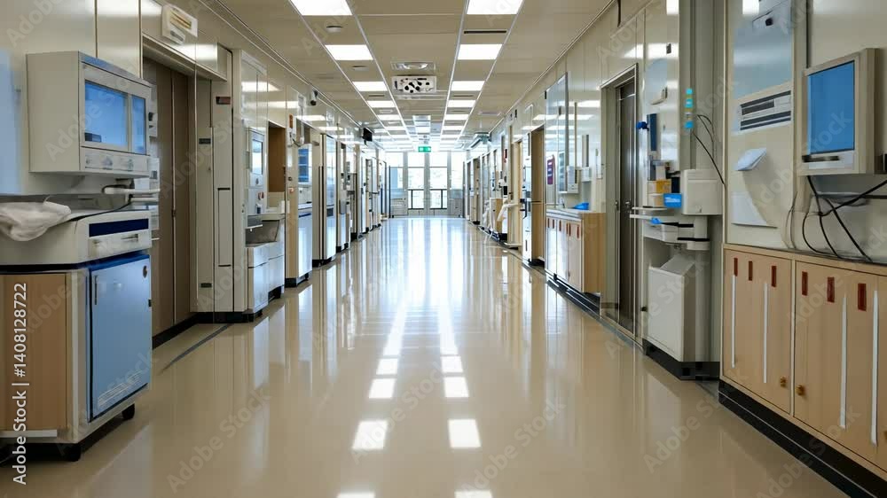 Empty Hospital Corridor: A Sterile and Calm Atmosphere Empty Hospital Corridor: A Sterile and Calm Atmosphere